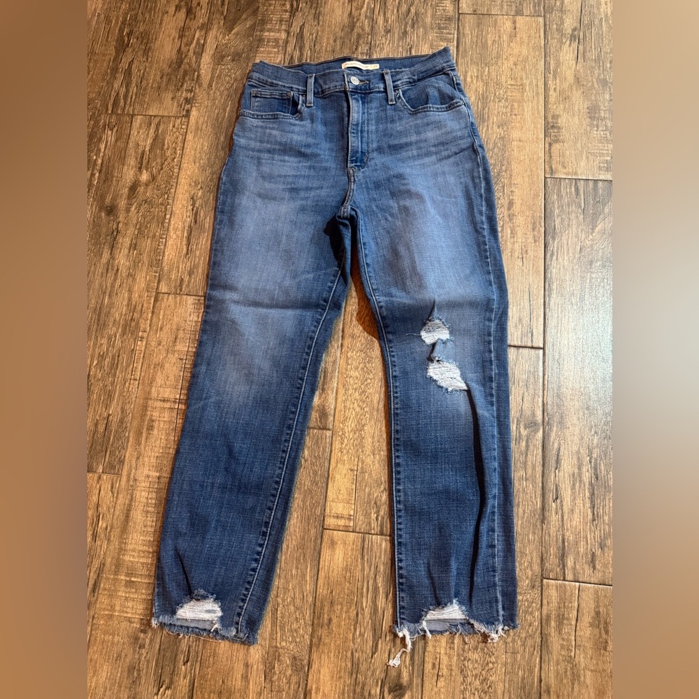 Levi's Women's Medium Blue Ripped Boyfriend Jeans